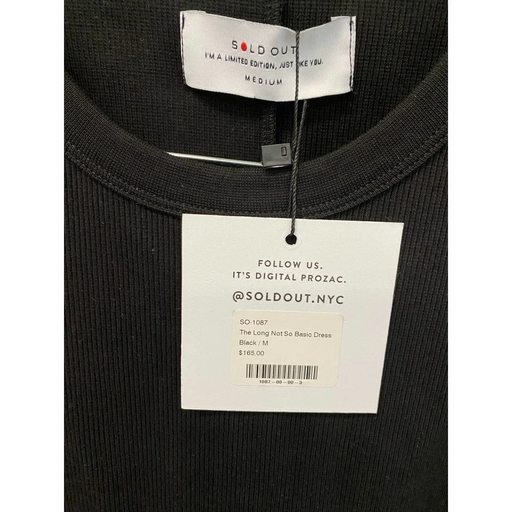 NWT Sold Out NYC Not So Basic Dress MEDIUM Black Ribbed Knit Sleeveless Midi - Picture 4 of 4